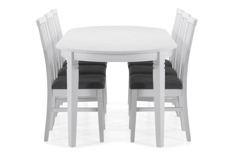 LEVIDE Bord + 6 LEVIDE Stol Vit/Grå - Matgrupp & matbord med stolar