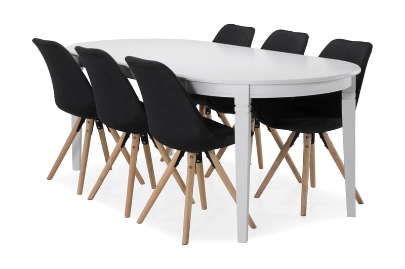 LEVIDE Bord + 6 MARION Stol Vit/Mörkgrå - Matgrupp & matbord med stolar