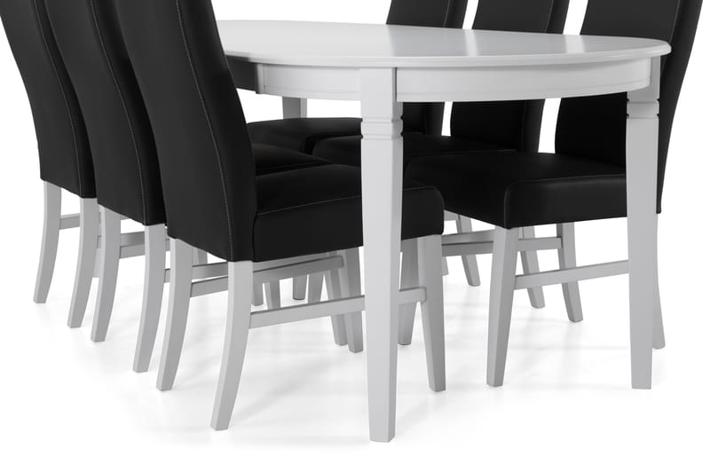 LEVIDE Bord + 6 MATTIA Stol Vit/Svart - Matgrupp & matbord med stolar