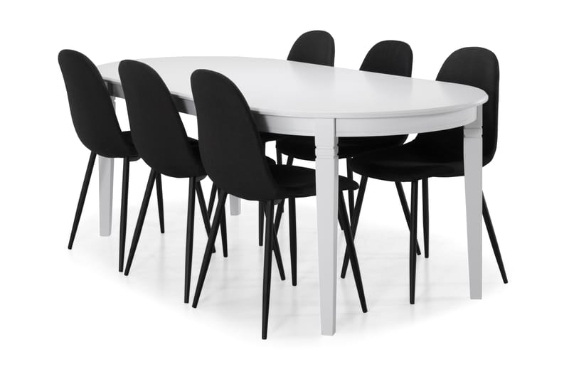 LEVIDE Bord + 6 NIKOLAS Stol Vit/Svart - Möbler - Matplats - Matgrupp & matbord med stolar