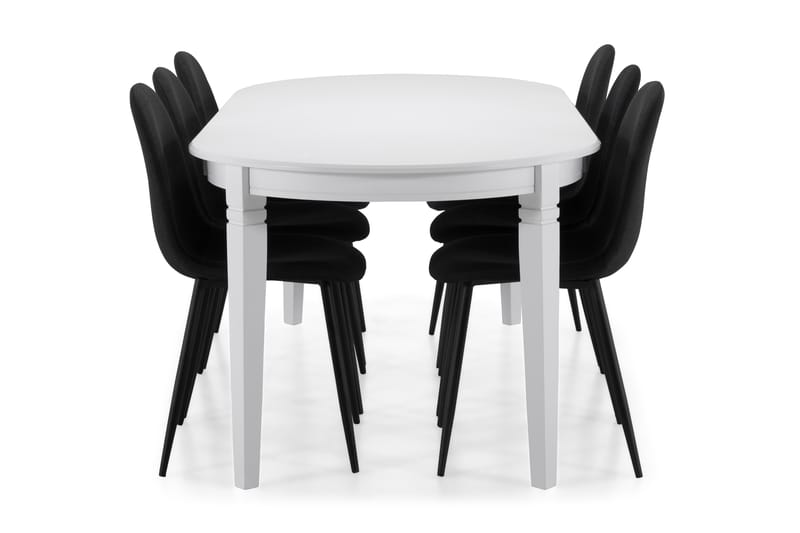 LEVIDE Bord + 6 NIKOLAS Stol Vit/Svart - Möbler - Matplats - Matgrupp & matbord med stolar
