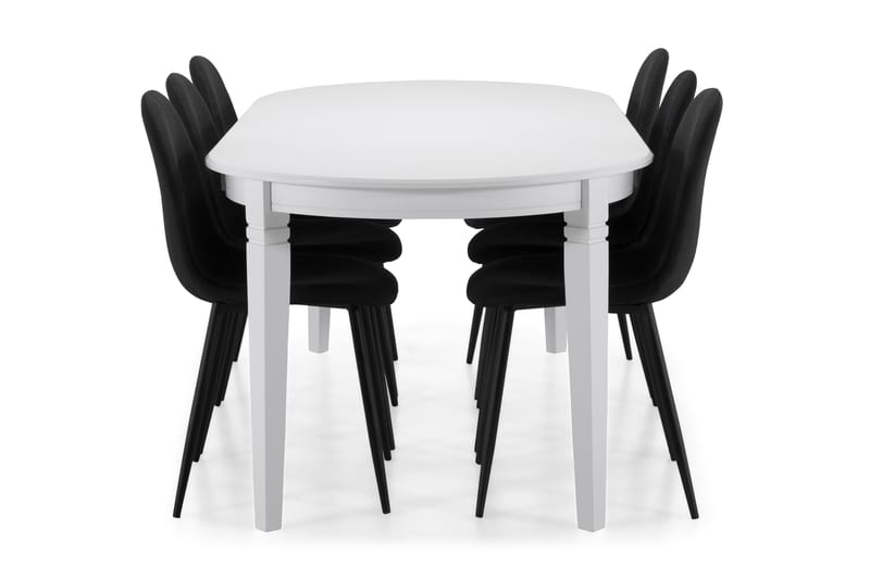 LEVIDE Bord + 6 NIKOLAS Stol Vit/Svart - Matgrupp & matbord med stolar