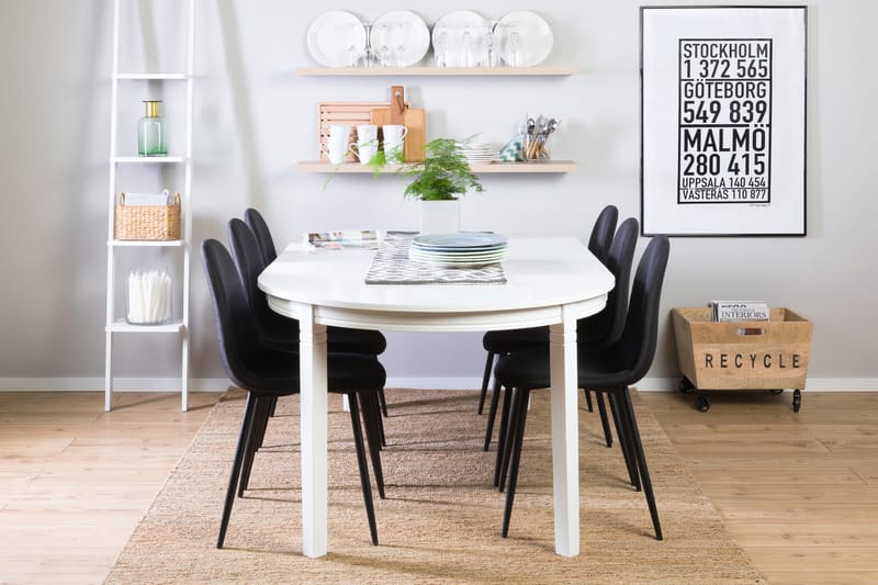 LEVIDE Bord + 6 NIKOLAS Stolar Vit/Svart - Matgrupp & matbord med stolar