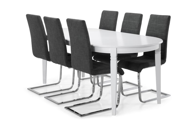 LEVIDE Bord + 6 SALA Stol Vit/Grå - Möbler - Matplats - Matgrupp & matbord med stolar