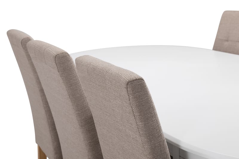LEVIDE Bord + 6 STILO Stol Vit/Beige/Ek - Matgrupp & matbord med stolar
