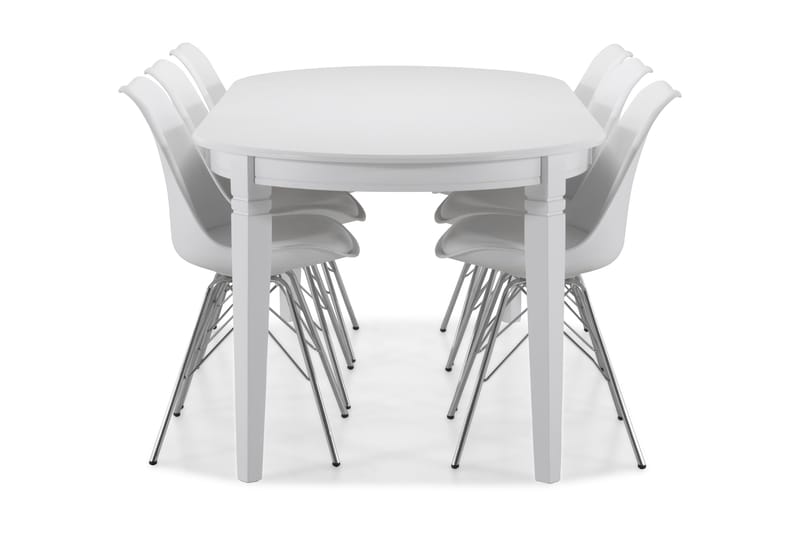 LEVIDE Bord + 6 ZENIT Stol Vit/Krom - Matgrupp & matbord med stolar