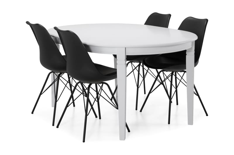 LEVIDE Förlängningsbart Matbord 150 Oval Vit/Svart - Möbler - Matplats - Matgrupp & matbord med stolar