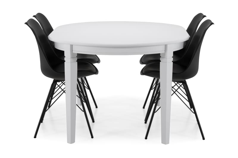LEVIDE Förlängningsbart Matbord 150 Oval Vit/Svart - Möbler - Matplats - Matgrupp & matbord med stolar