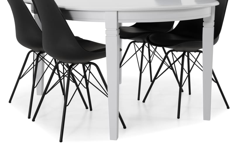 LEVIDE Förlängningsbart Matbord 150 Oval Vit/Svart - Möbler - Matplats - Matgrupp & matbord med stolar
