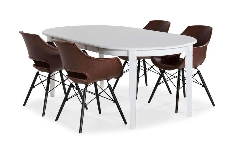 LEVIDE Förlängningsbart Matbord Vit + 4 MORONI Stol Brun/Ek - Matgrupp & matbord med stolar
