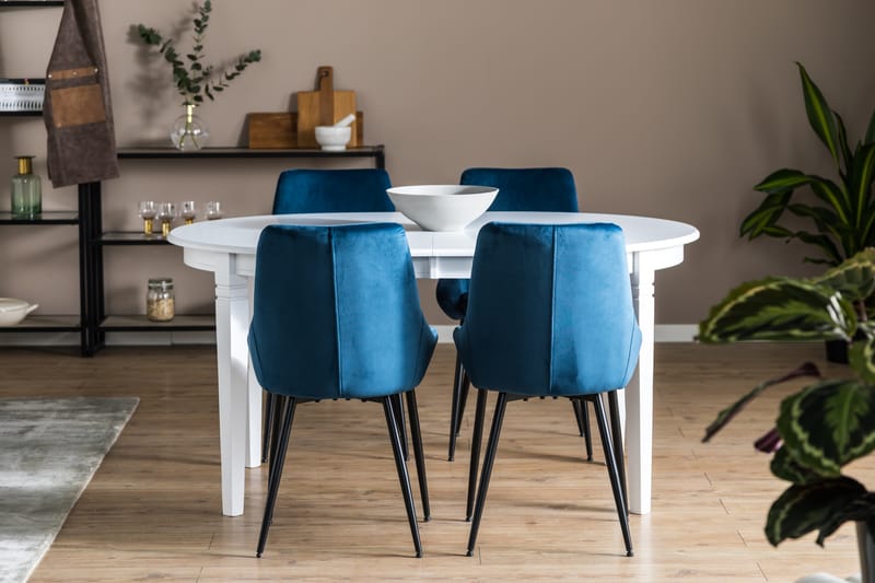 LEVIDE Förlängningsbart Matbord Vit + 4 VIKEN Stol Blå - Matgrupp & matbord med stolar