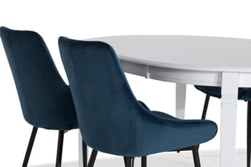 LEVIDE Förlängningsbart Matbord Vit + 4 VIKEN Stol Blå - Möbler - Matplats - Matgrupp & matbord med stolar
