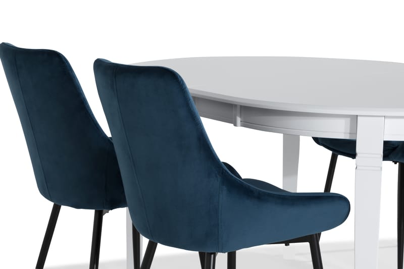 LEVIDE Förlängningsbart Matbord Vit + 4 VIKEN Stol Blå - Matgrupp & matbord med stolar