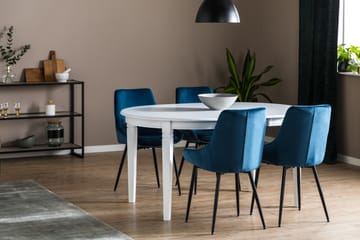 LEVIDE Förlängningsbart Matbord Vit + 4 VIKEN Stol Blå - Möbler - Matplats - Matgrupp & matbord med stolar