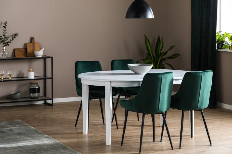 LEVIDE Förlängningsbart Matbord Vit + 4 VIKEN Stol Grön - Matgrupp & matbord med stolar