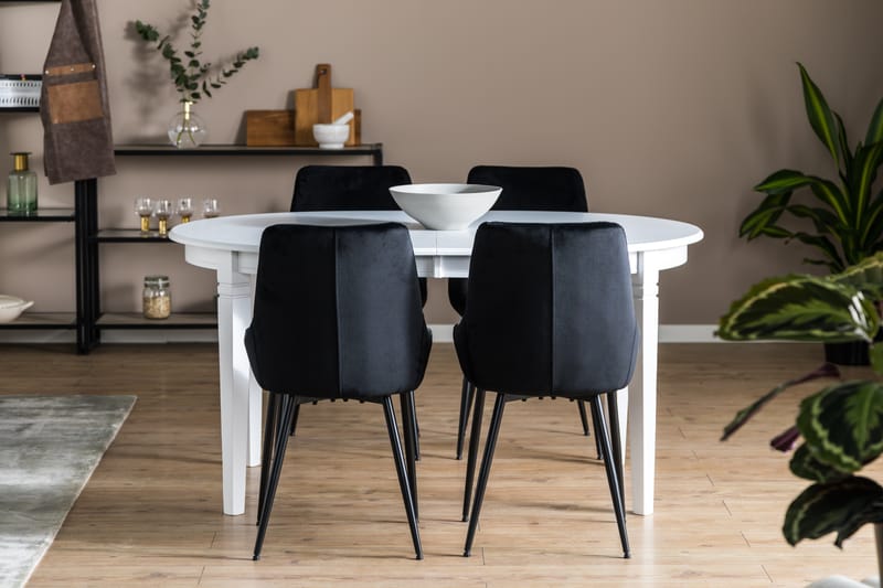 LEVIDE Förlängningsbart Matbord Vit + 4 VIKEN Stol Svart - Matgrupp & matbord med stolar