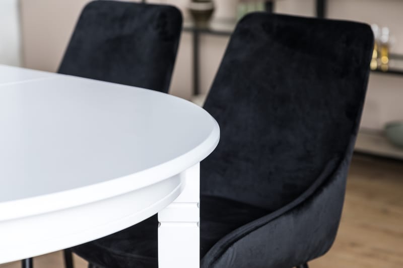 LEVIDE Förlängningsbart Matbord Vit + 4 VIKEN Stol Svart - Matgrupp & matbord med stolar