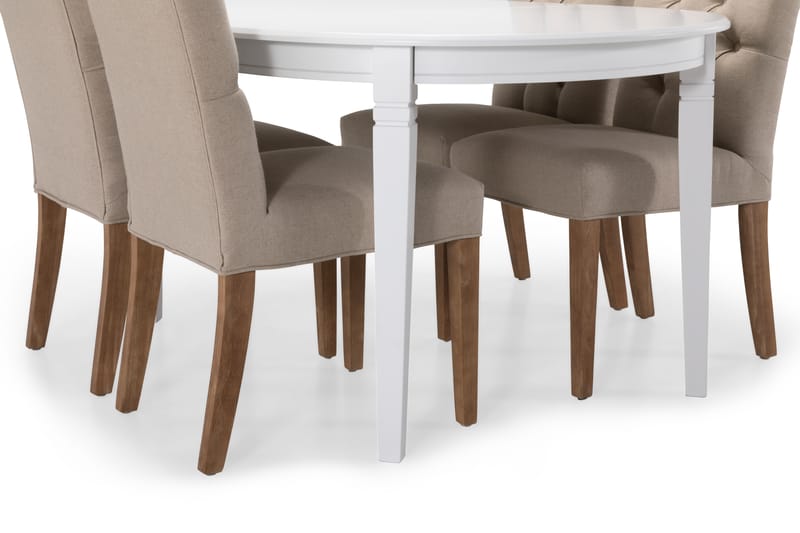 LEVIDE Förlängningsbart Matgrupp 150 Oval Vit/Beige - Matgrupp & matbord med stolar