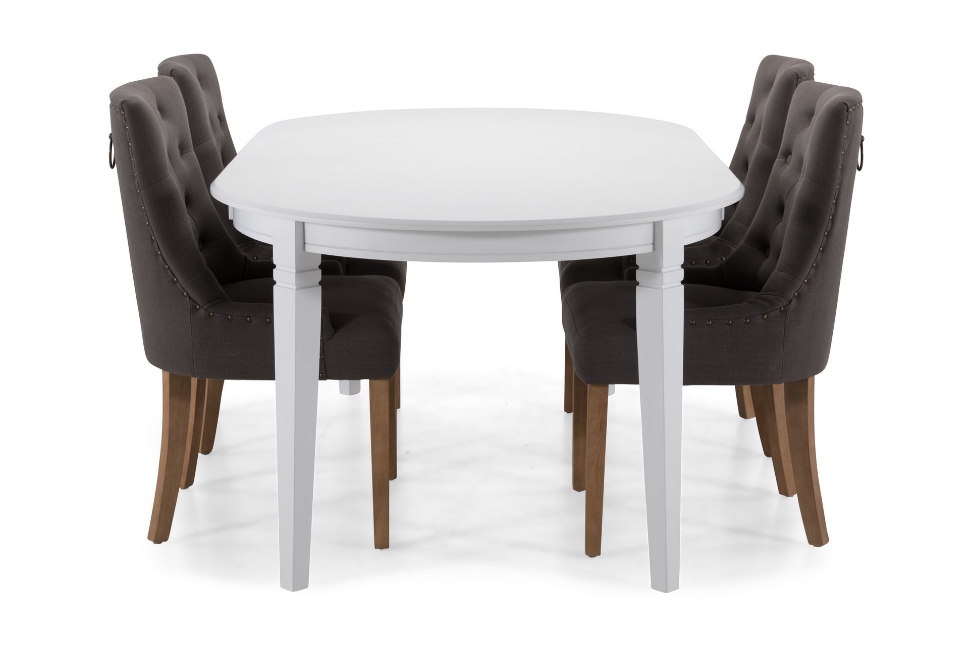 LEVIDE Förlängningsbart Matgrupp 150 Oval Vit/Beige/Grå - Möbler - Matplats - Matgrupp & matbord med stolar