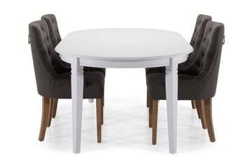 LEVIDE Förlängningsbart Matgrupp 150 Oval Vit/Beige/Grå - Möbler - Matplats - Matgrupp & matbord med stolar