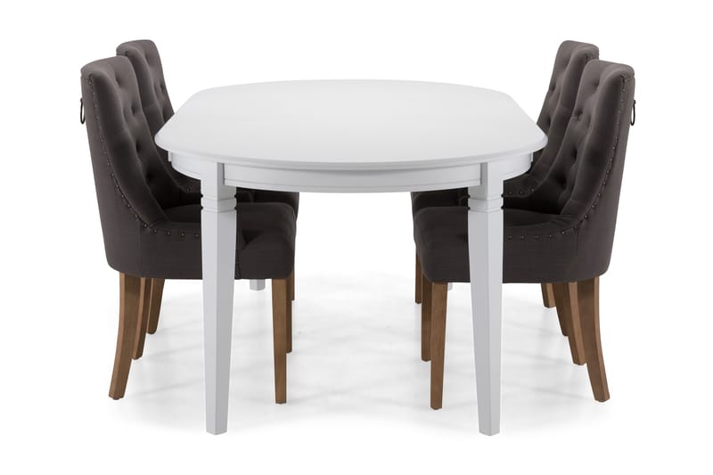 LEVIDE Förlängningsbart Matgrupp 150 Oval Vit/Beige/Grå - Möbler - Matplats - Matgrupp & matbord med stolar