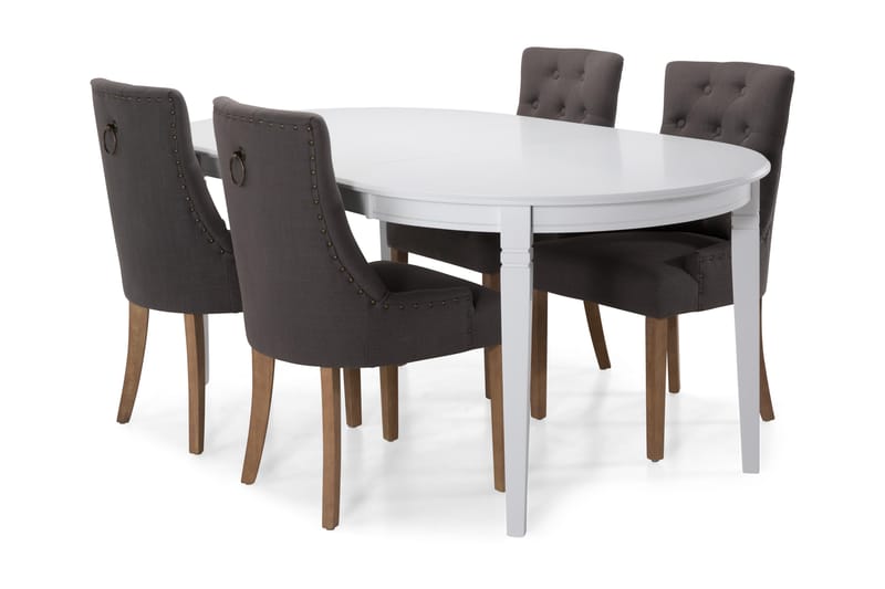 LEVIDE Förlängningsbart Matgrupp 150 Oval Vit/Beige/Grå - Matgrupp & matbord med stolar