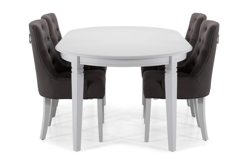 LEVIDE Förlängningsbart Matgrupp 150 Oval Vit/Svart/Grå - Möbler - Matplats - Matgrupp & matbord med stolar