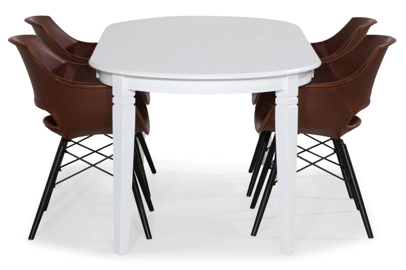 LEVIDE Matbord 200 Vit + 6 MORONI Stol Brun/Ek - Matgrupp & matbord med stolar