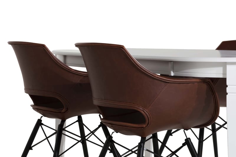 LEVIDE Matbord 200 Vit + 6 MORONI Stol Brun/Ek - Matgrupp & matbord med stolar