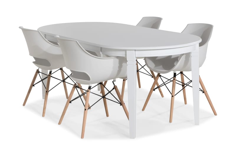 LEVIDE Matbord 200 Vit + 6 MORONI Stol Vit/Ek - Matgrupp & matbord med stolar