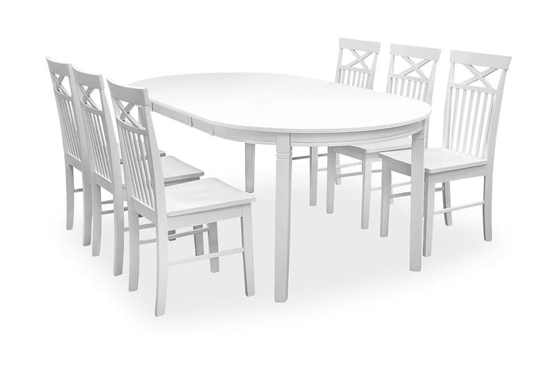LEVIDE Matgrupp 150/195 + 6 MELROSE Stol Vit - Matgrupp & matbord med stolar