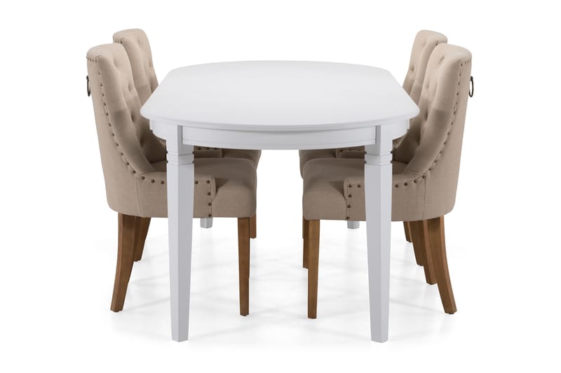 LEVIDE Matgrupp 200 Oval Vit/Beige - Möbler - Matplats - Matgrupp & matbord med stolar