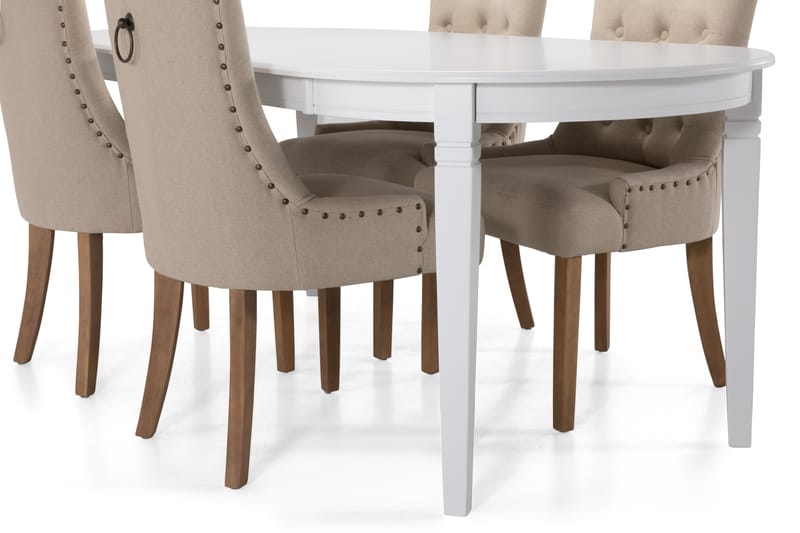 LEVIDE Matgrupp 200 Oval Vit/Beige - Möbler - Matplats - Matgrupp & matbord med stolar