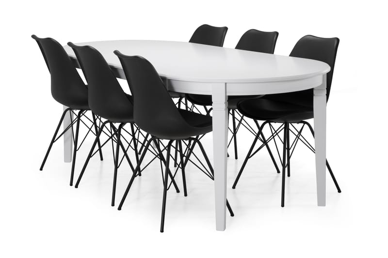 LEVIDE Matgrupp 200 Oval Vit/Svart - Matgrupp & matbord med stolar