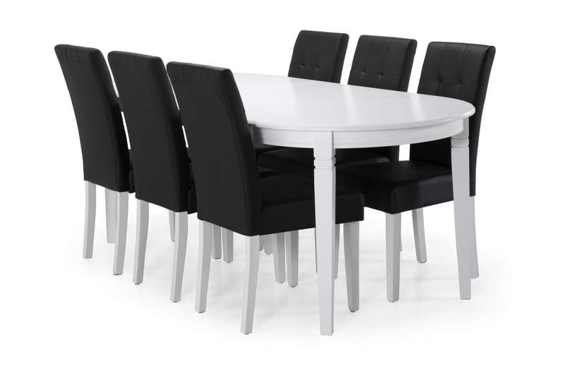 LEVIDE Matgrupp + 6 STILO Stol Vit/Svart PU - Matgrupp & matbord med stolar