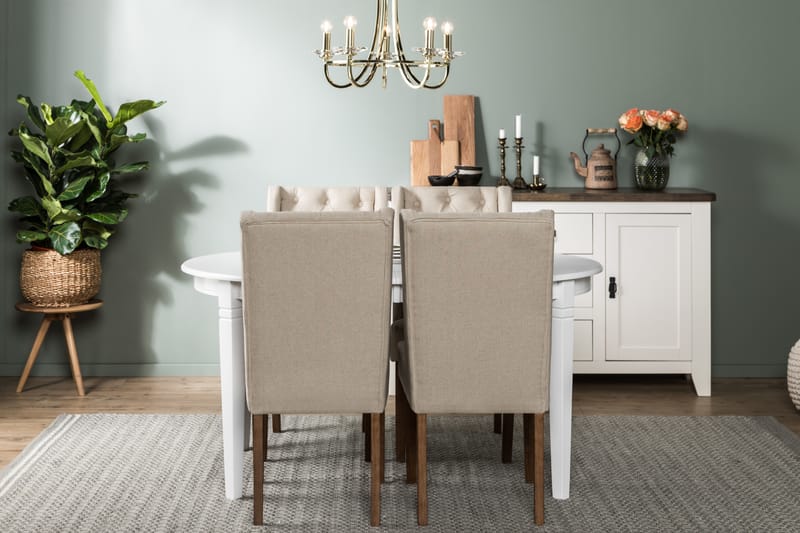 LEVIDE Matgrupp Förlängningsbar + 4 SELMA Stol Vit/Beige - Möbler - Matplats - Matgrupp & matbord med stolar
