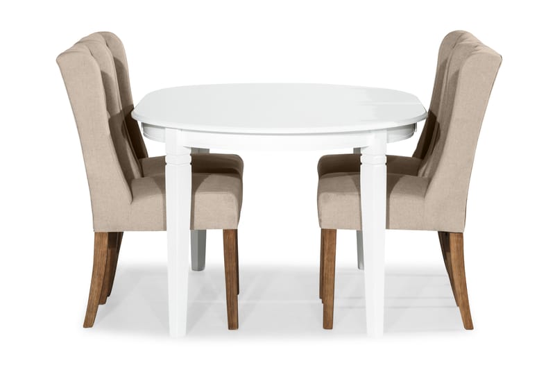 LEVIDE Matgrupp Förlängningsbar + 4 SELMA Stol Vit/Beige - Möbler - Matplats - Matgrupp & matbord med stolar