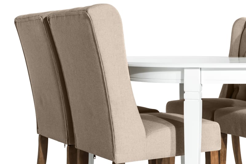 LEVIDE Matgrupp Förlängningsbar + 4 SELMA Stol Vit/Beige - Matgrupp & matbord med stolar