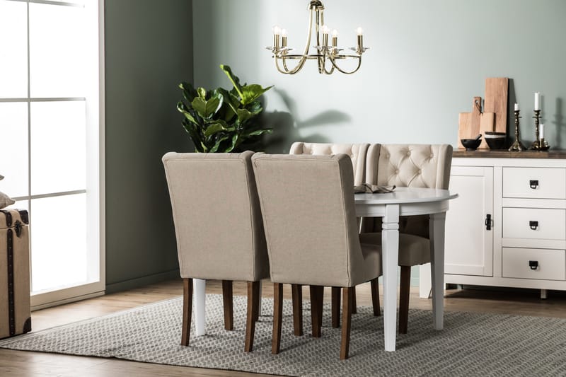 LEVIDE Matgrupp Förlängningsbar + 4 SELMA Stol Vit/Beige - Möbler - Matplats - Matgrupp & matbord med stolar