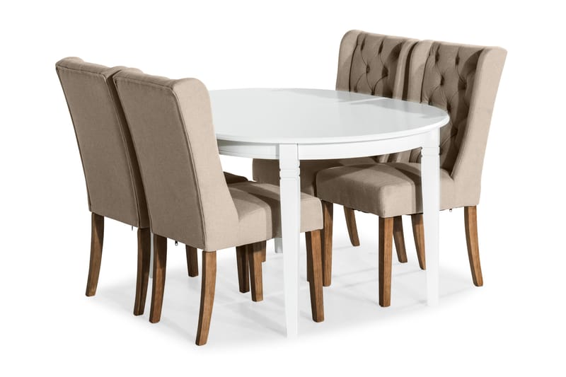 LEVIDE Matgrupp Förlängningsbar + 4 SELMA Stol Vit/Beige - Möbler - Matplats - Matgrupp & matbord med stolar
