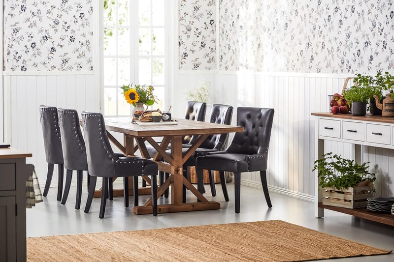 LIRE Förlängningsbart Bord 200 Natur + 6 CARMINE Stol Svart - Matgrupp & matbord med stolar