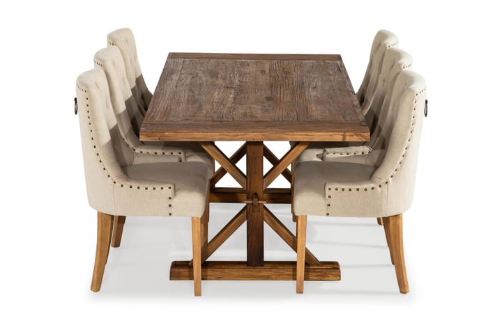 LIRE Förlängningsbart Bord 200 Natur + 6 COLFAX Stol Beige - Matgrupp & matbord med stolar