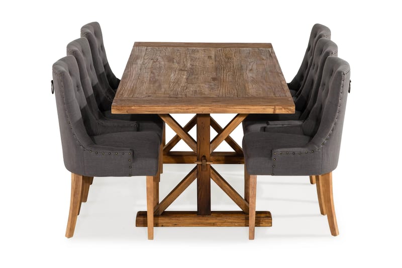 LIRE Förlängningsbart Bord 200 Natur + 6 COLFAX Stol Grå - Matgrupp & matbord med stolar
