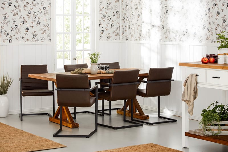 LIRE Förlängningsbart Bord 200 Natur + 6 HENRY Stol Mörkbrun - Matgrupp & matbord med stolar