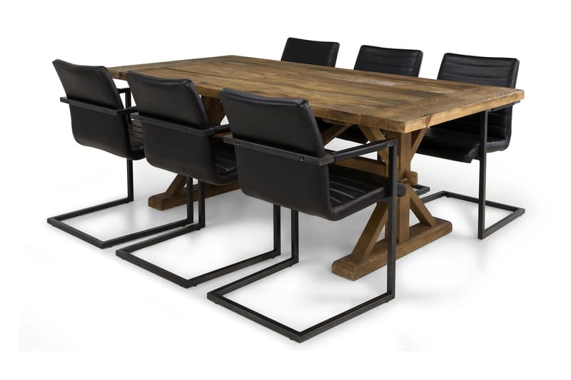 LIRE Förlängningsbart Bord 200 Natur + 6 HENRY Stol Svart - Matgrupp & matbord med stolar