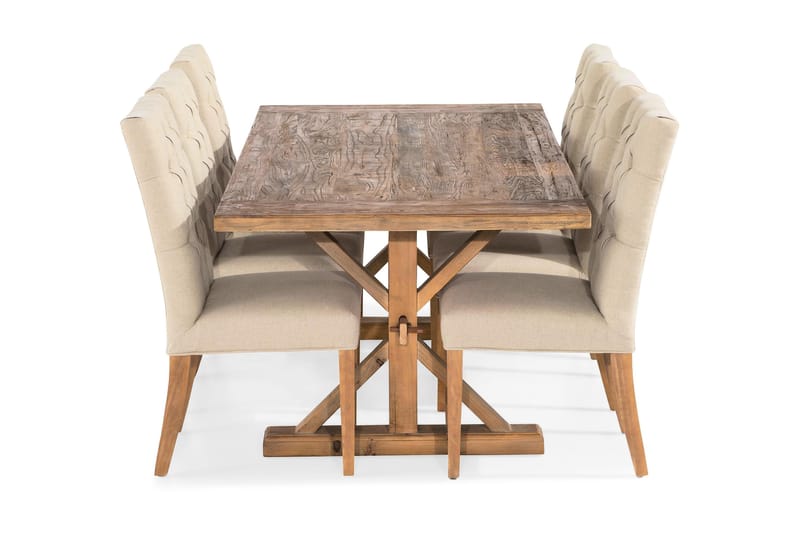 LIRE Förlängningsbart Bord 200 Natur + 6 JENCA Stol Beige - Matgrupp & matbord med stolar