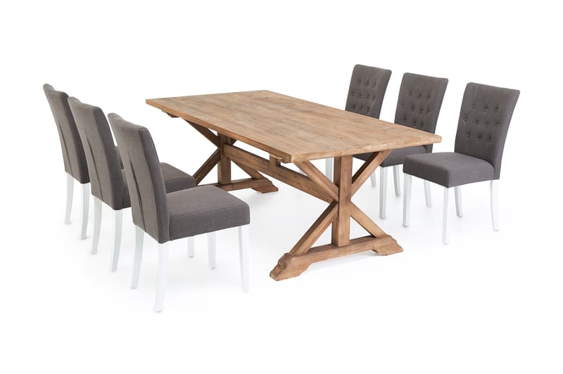 LIRE Förlängningsbart Bord 200 Natur + 6 JENCA Stol Grå/Vit - Matgrupp & matbord med stolar
