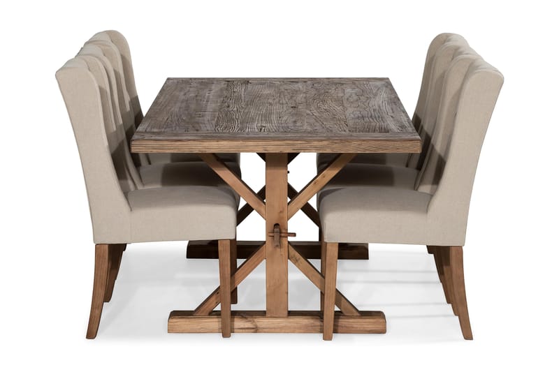 LIRE Förlängningsbart Bord 200 Natur+6 SELMA Stol Beige/Grå - Matgrupp & matbord med stolar