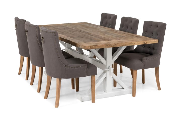 LIRE Förlängningsbart Bord 200 Natur/Vit + 6 COLFAX Stol Grå - Matgrupp & matbord med stolar