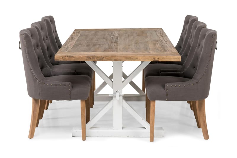LIRE Förlängningsbart Bord 200 Natur/Vit + 6 COLFAX Stol Grå - Matgrupp & matbord med stolar